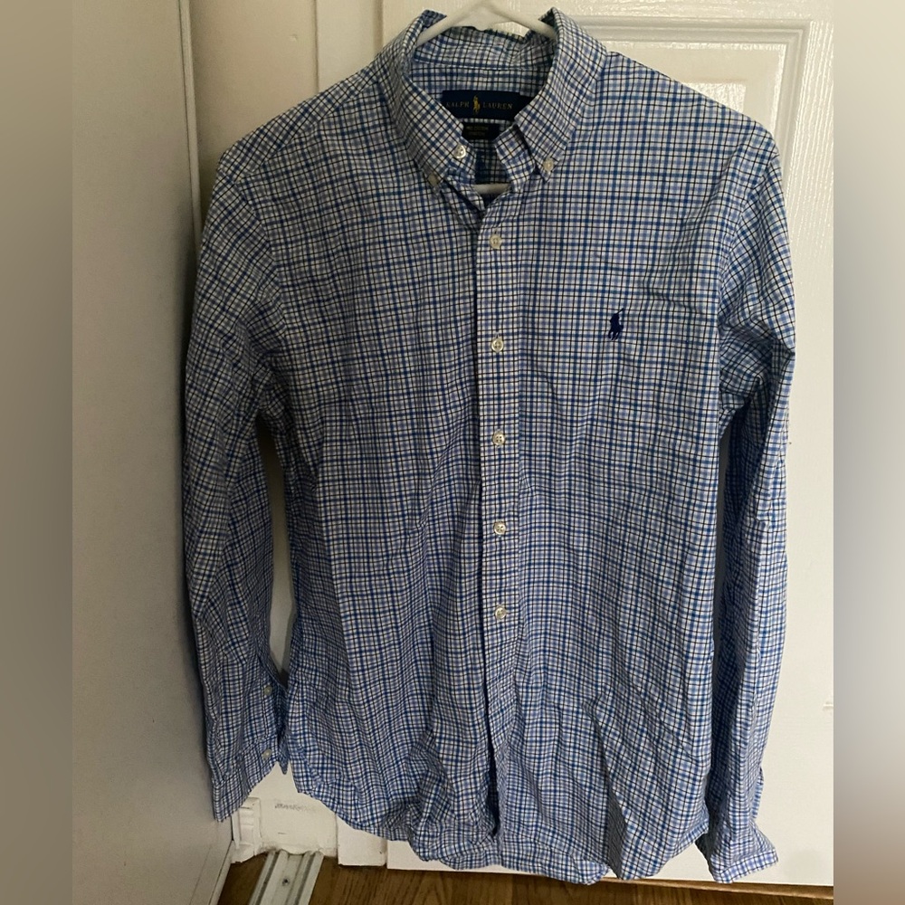 Ralph Lauren Blue and White Checkered Men's Shirt